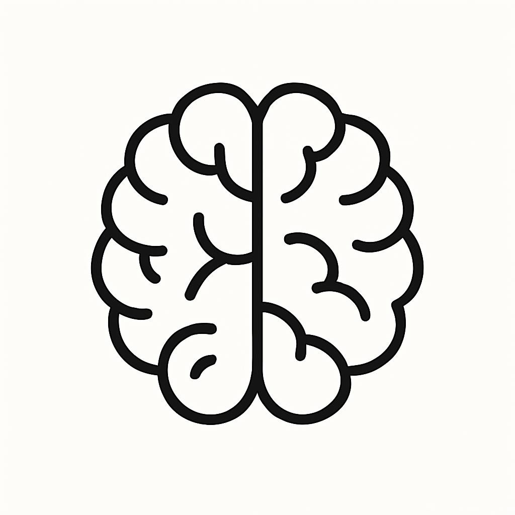 minimalist line art outline of a brain, black and white, in a style matching simple icons used on this site