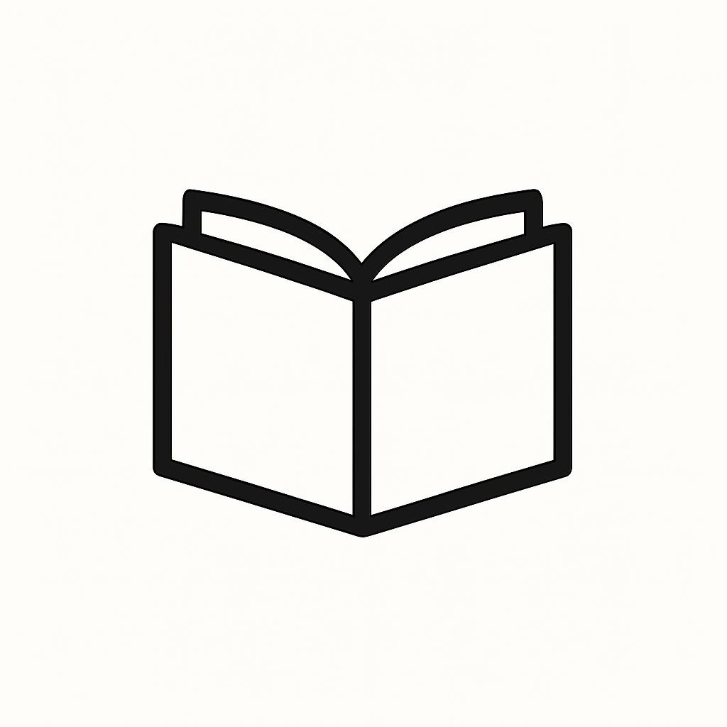 minimalistyczna czarno-biała ikona książki, line art, styl dopasowany do pozostałych ikon na stronie